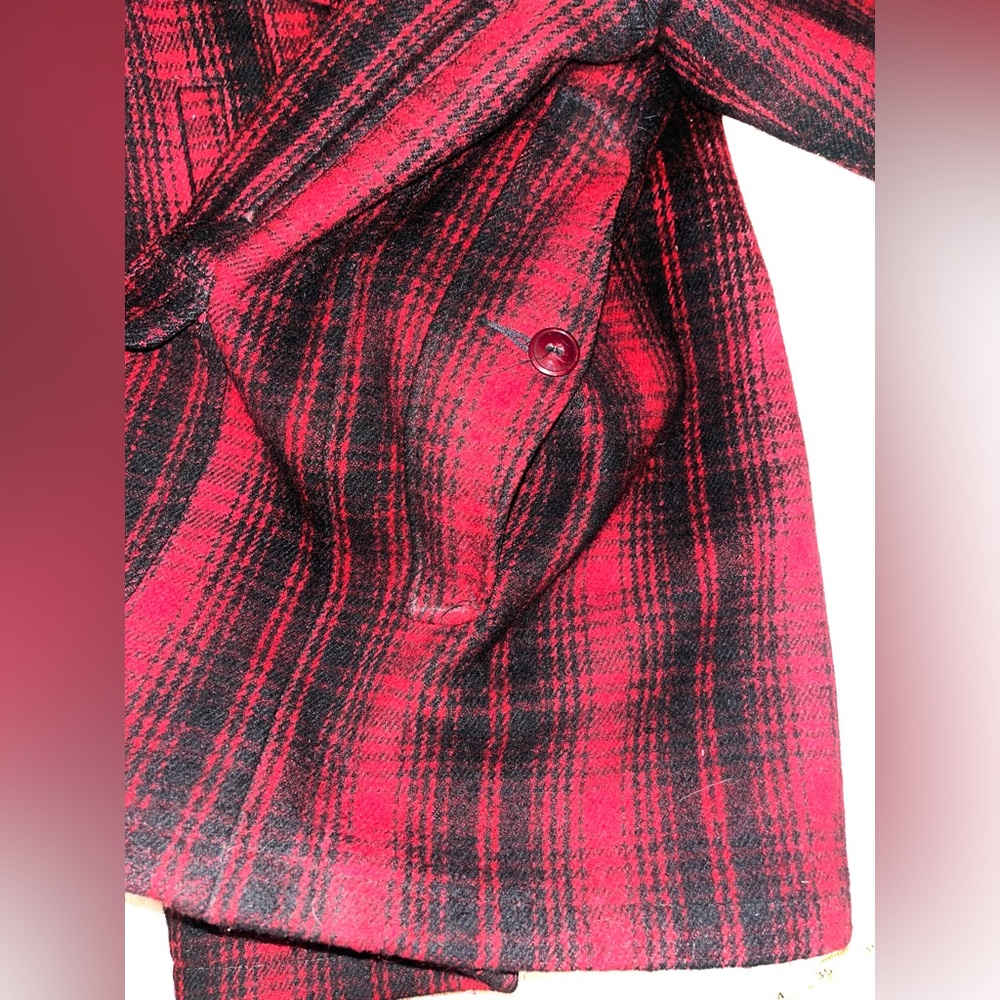 WOOLRICH Vintage Classic Red Plaid Wool Coat sz L - Picture 7 of 13